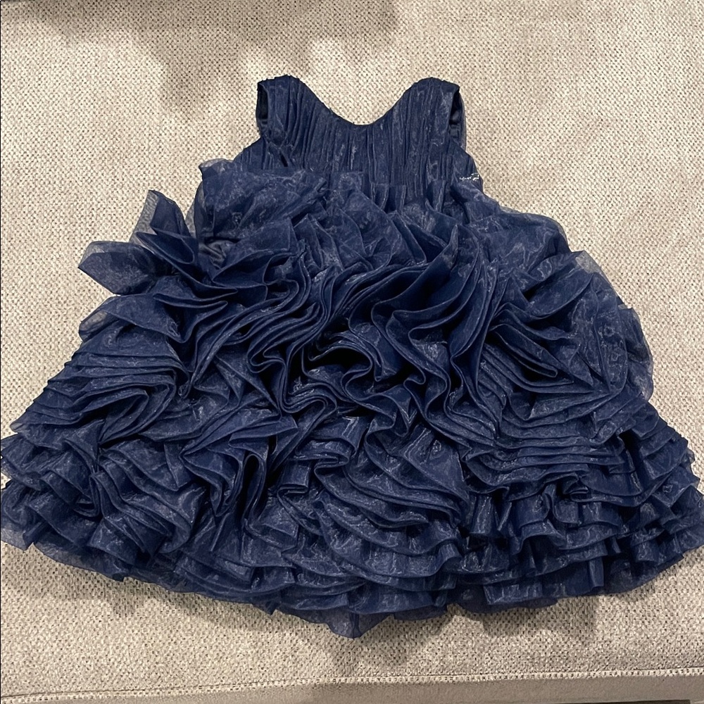 Charming Navy Ruffled Kids Dress